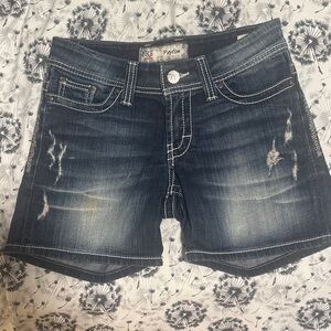 BKE Payton Dark Wash Distressed Denim Shorts - Blue